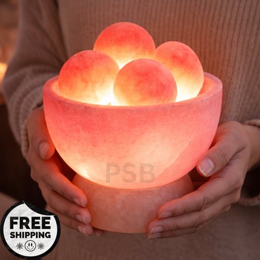Himalayan Salt Bowl Lamp | Natural Glow with Pink Salt Crystals | Home & Wellness Decor