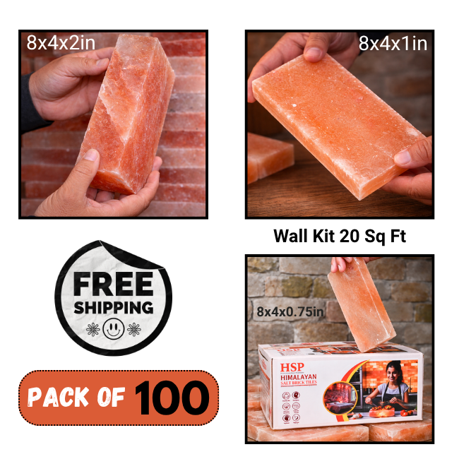Himalayan Pink Salt Wall Kit 20 Sq Ft – 100 Pink Salt Bricks with Glue