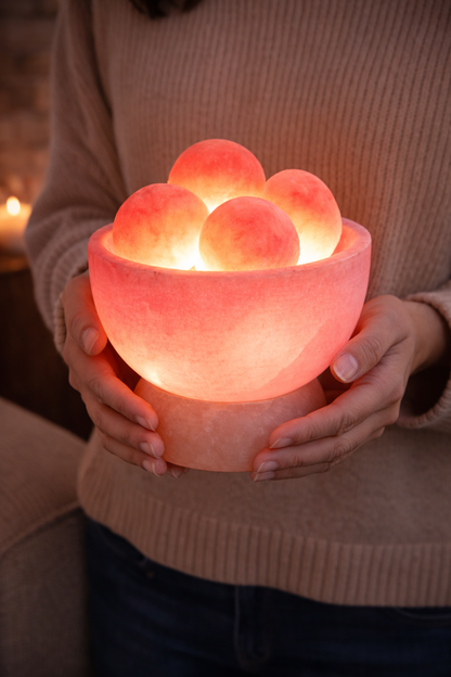 Himalayan Salt Bowl Lamp | Natural Glow with Pink Salt Crystals | Home & Wellness Decor