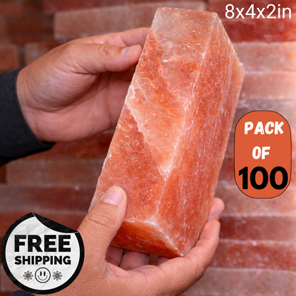 Himalayan Salt Block 8”×4”×2” | Natural Pink Salt for Cooking, Grilling, Sauna & Wellness Rooms
